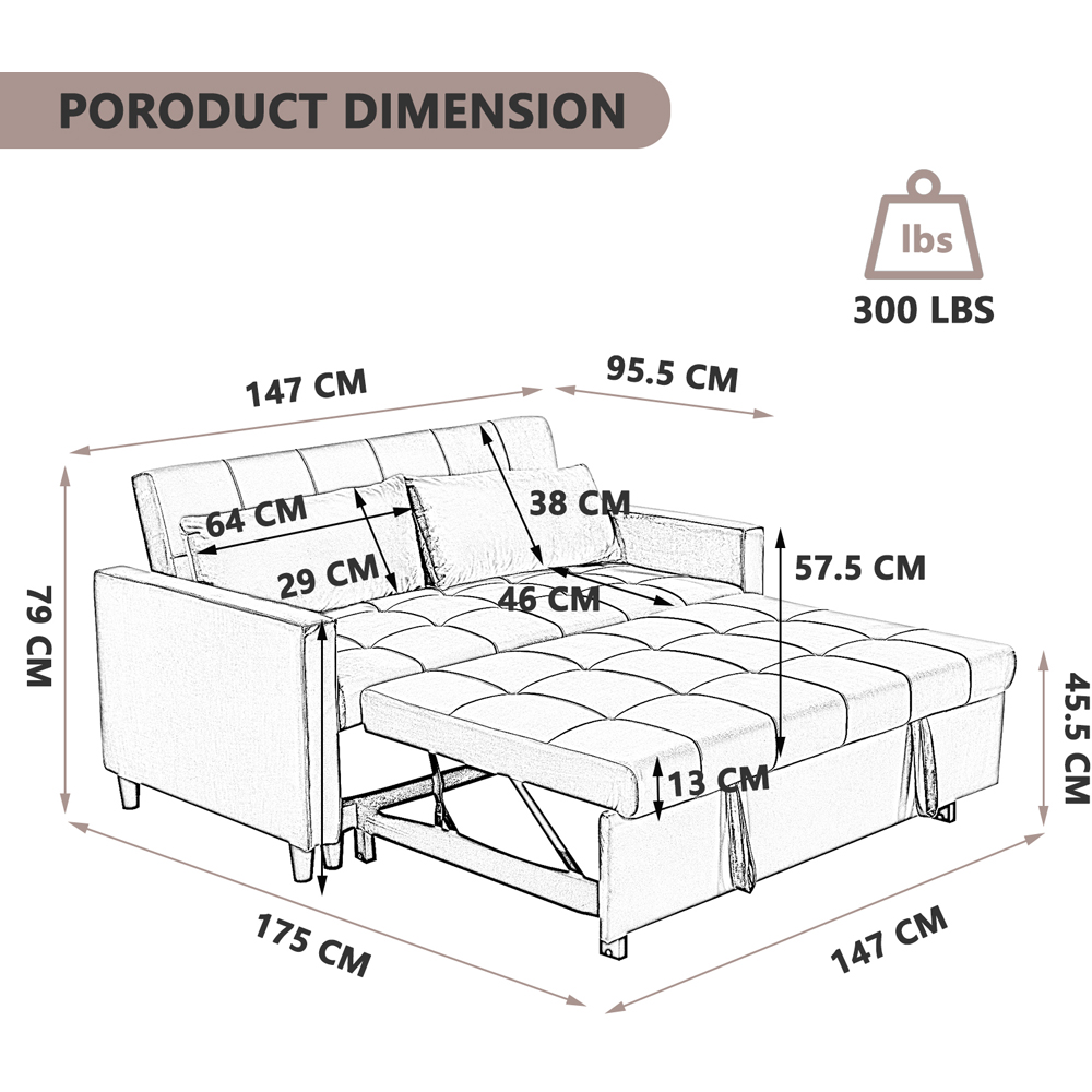 Furniture One 2 Seater 3 in 1 Pull Out Recliner Sofa Bed Image 7