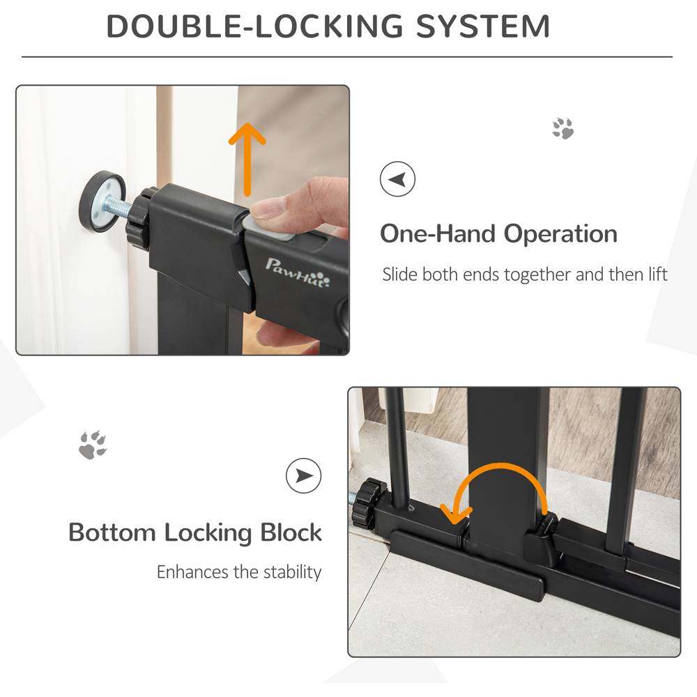 PawHut Black 75-103cm Stair Pressure Fit Pet Safety Gate with Small Cat Flap Image 4