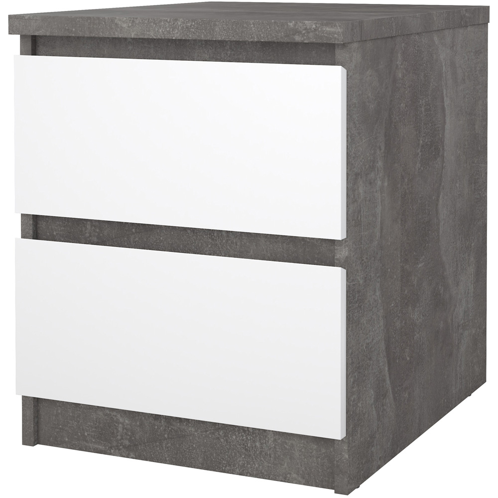 Florence Naia 2 Drawer Concrete and White High Gloss Bedside Table Image 4