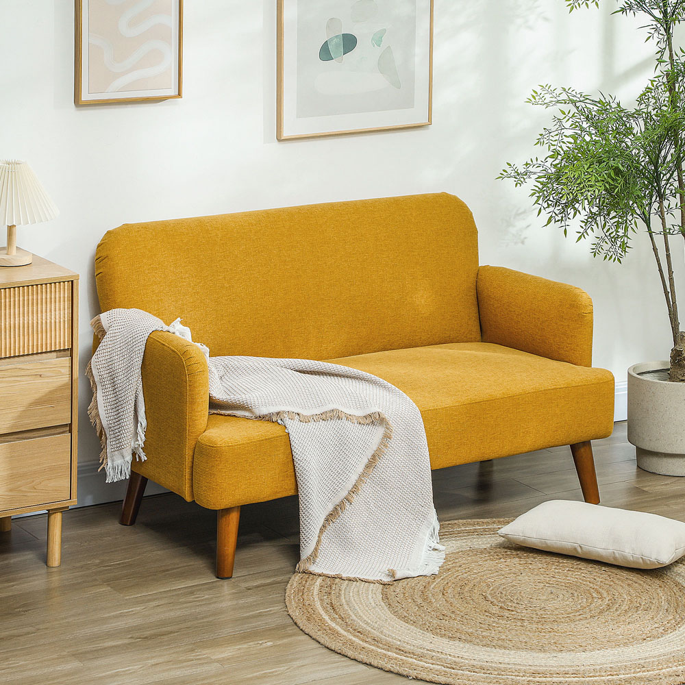 HOMCOM 2 Seater Yellow Velvet Thick Padding Sofa Image 5