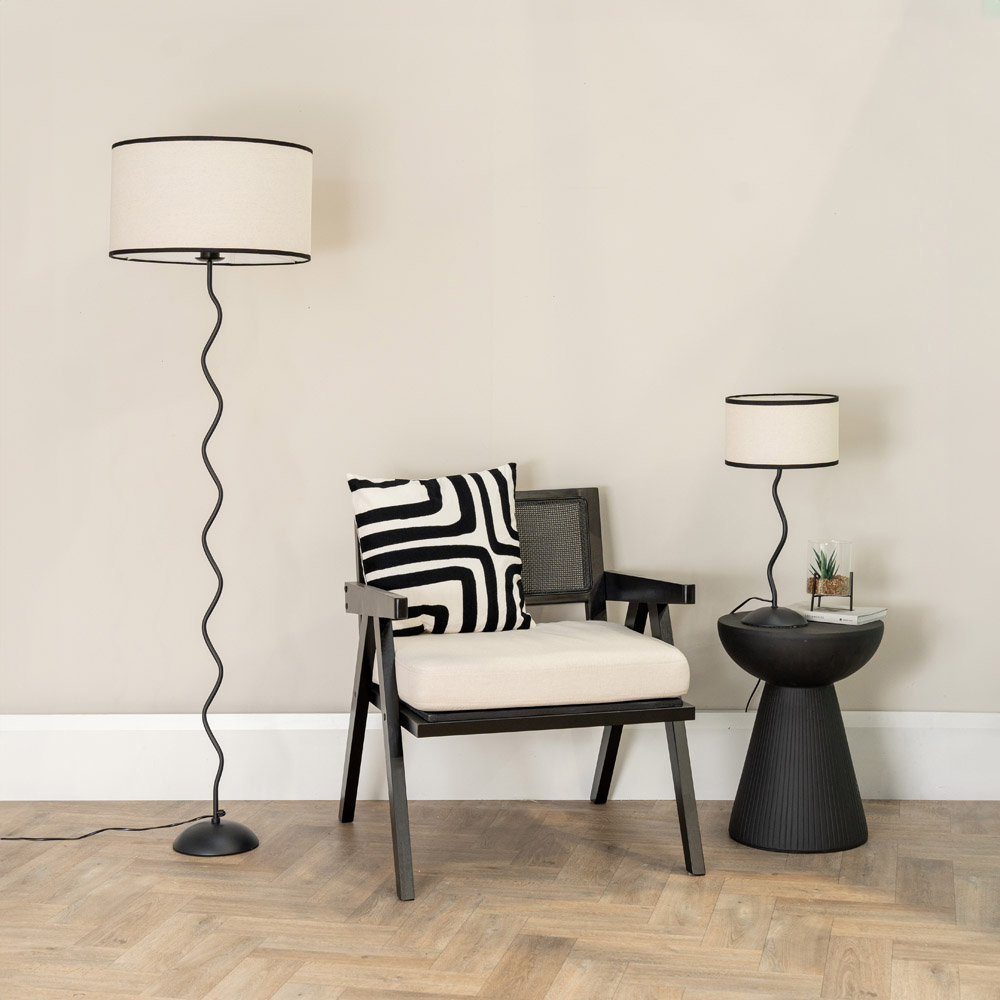 ValueLights Wiggle Linen Black Edge Drum Shade Black Metal Stem LED Table Lamp Image 5