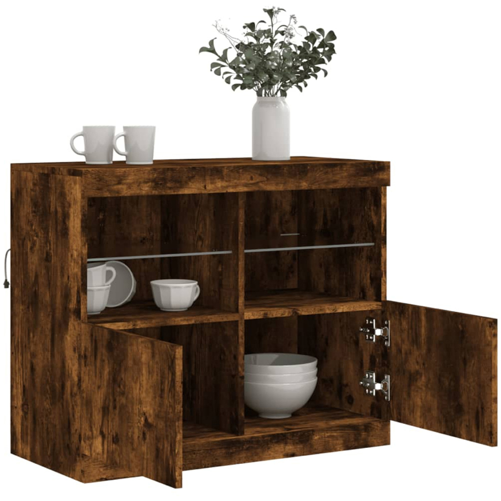 vidaXL 2 Door 4 Shelf Smoked Oak Sideboard with LED Lights Image 5