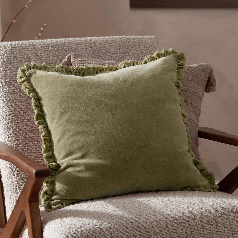 Yard Bertie Sage Cotton Velvet Cushion 45 x 45cm Image 2
