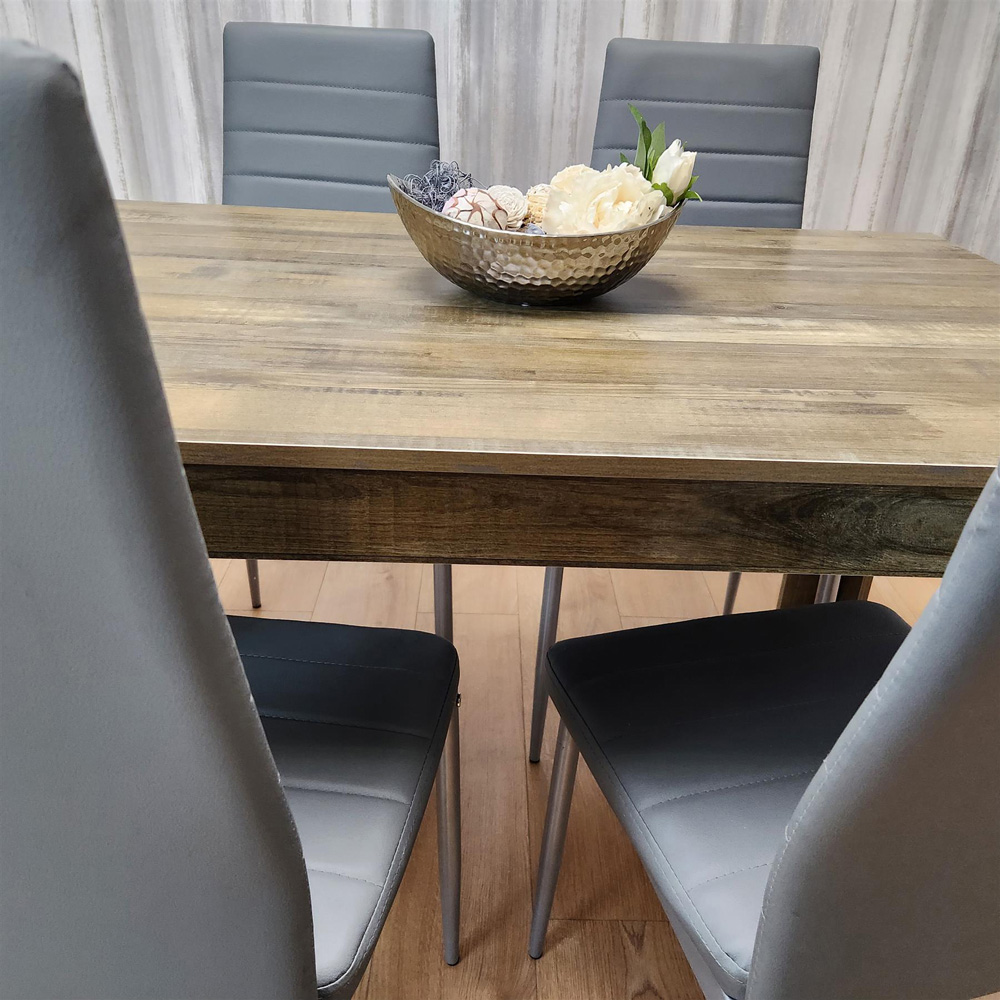 Kosy Koala 4 Seater Wood and Faux Leather Dining Set Rustic Effect and Grey Image 4