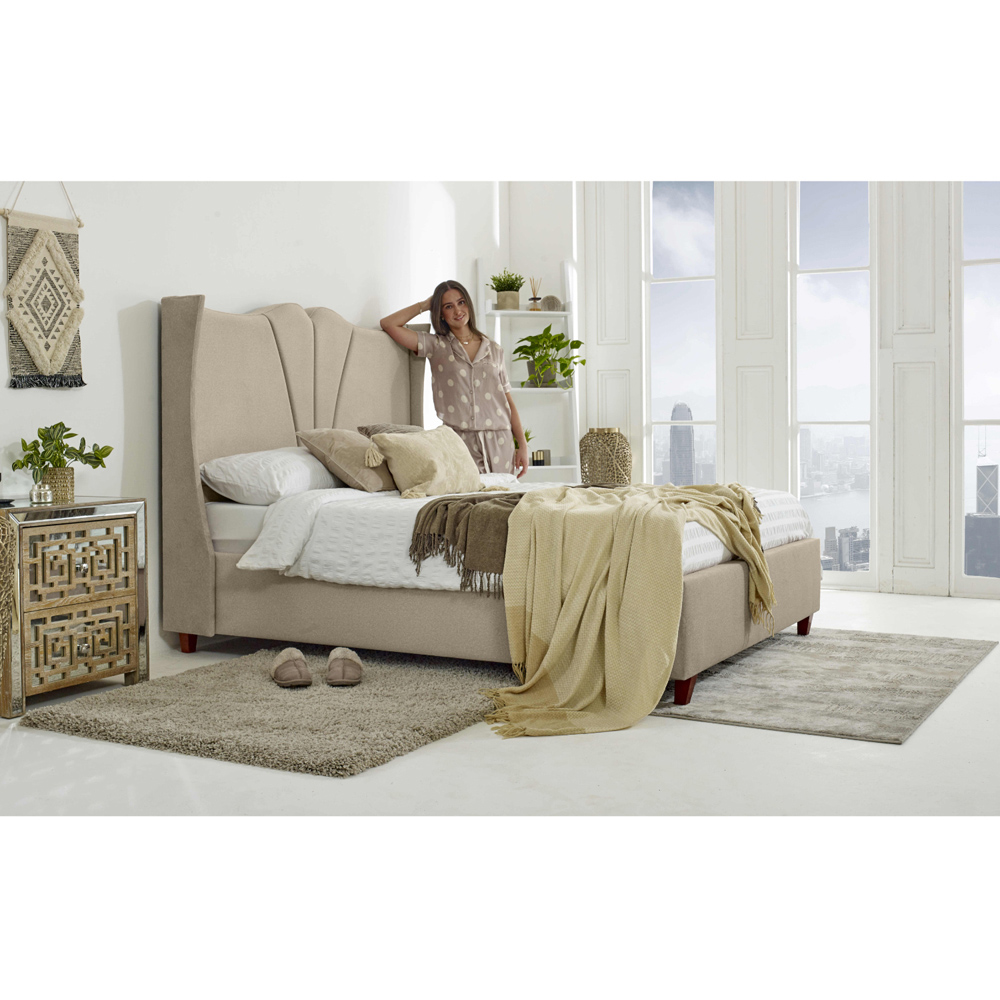 Eleganza Florentine King Size Pearl Arlington Fabric Bed Frame with Winged Headboard Image 4