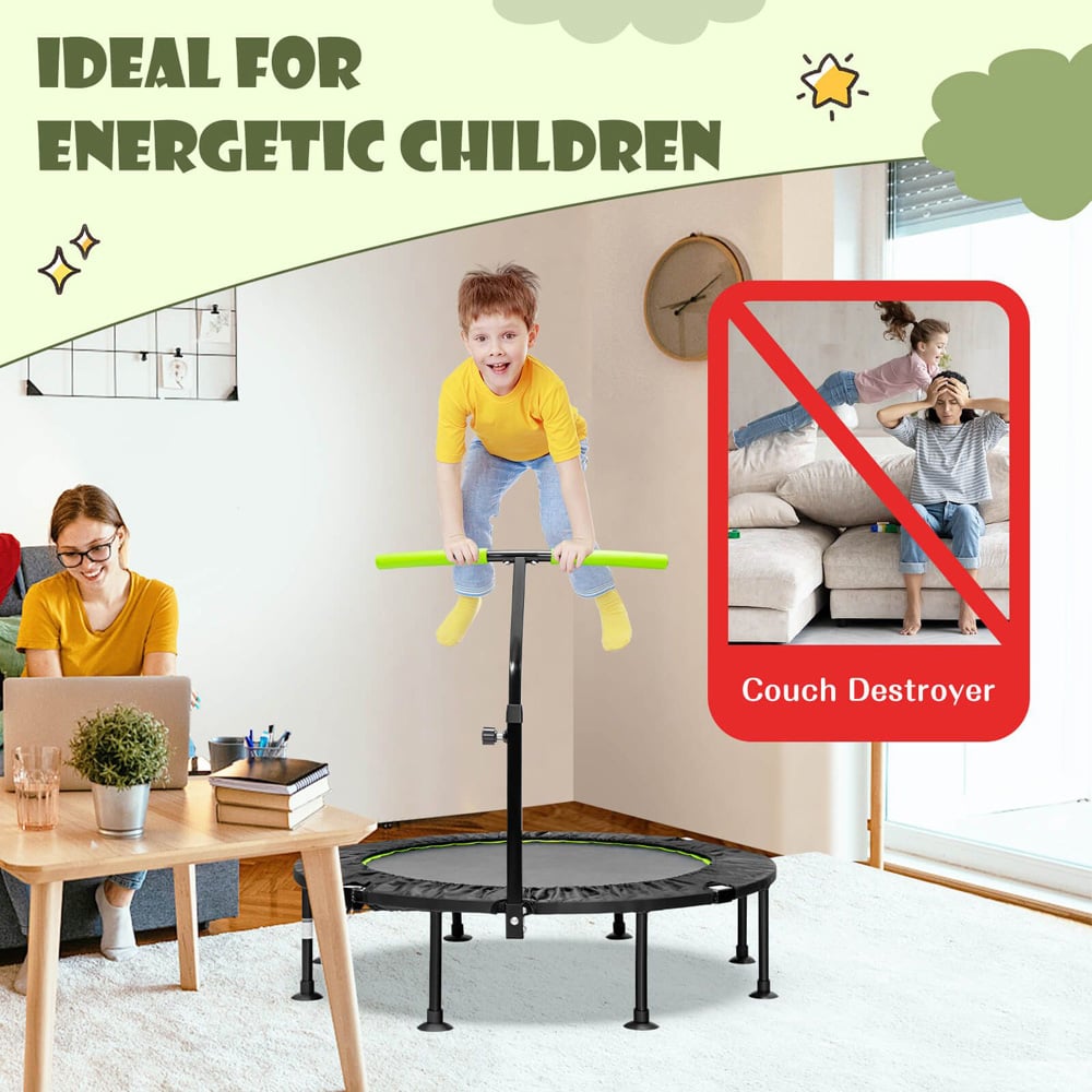 Costway Kids Green 43 inch Mini Trampoline with Handrail Image 8