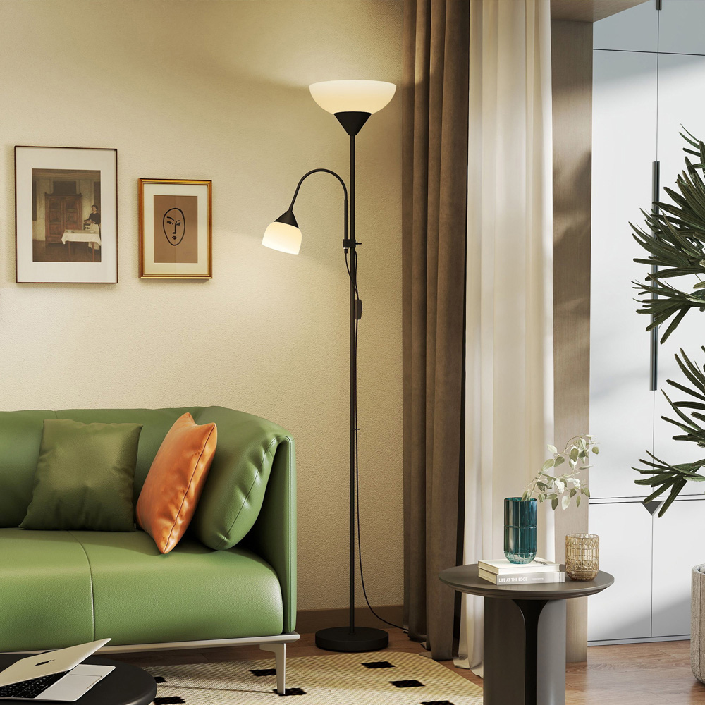 HOMCOM 2 Way Black Mother Child Floor Lamp with 3 Colour Temperatures Image 2