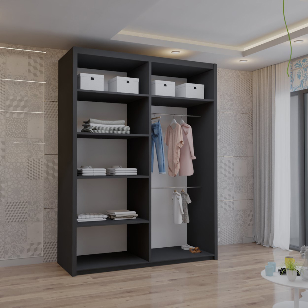 M N Furniture Venece 2 Door Black Mirrored Sliding Wardrobe 180cm Image 3
