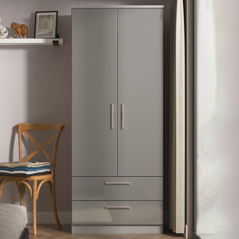 Crowndale Knightsbridge 2 Door 2 Drawer Grey Gloss and Dusk Grey Wardrobe Ready Assembled Image 1