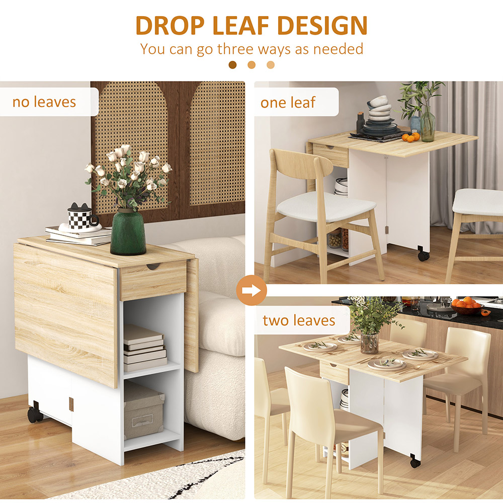 HOMCOM 4 Seater Oak Drop Leaf Foldable Dining Table Image 5
