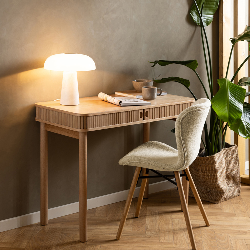 Florence Langley 2 Shelf Oak Office Desk with Sliding Door Image 9