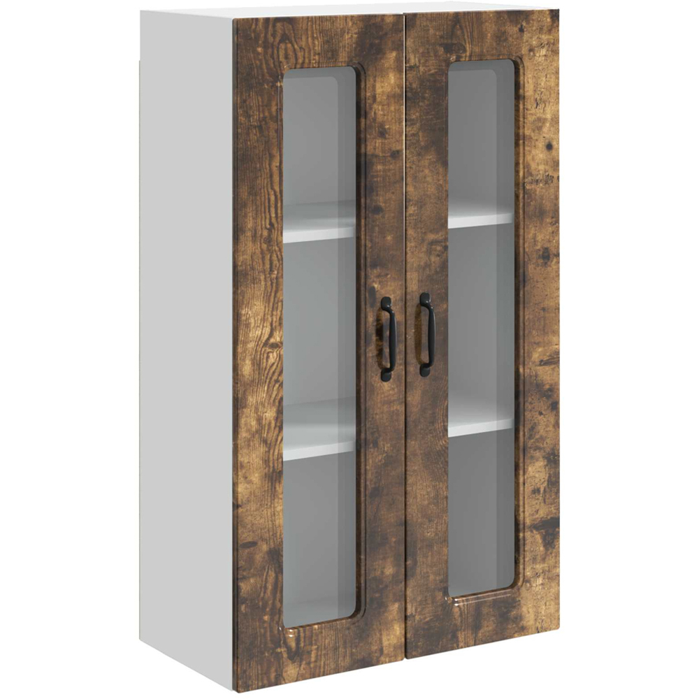 vidaXL 2 Glass Door Smoked Oak Kitchen Wall Cabinet Image 2