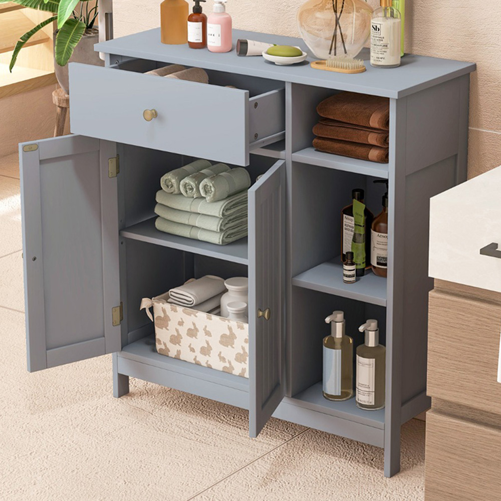 Costway Single Drawer 2 Door 3 Shelf Grey Floor Cabinet Image 1