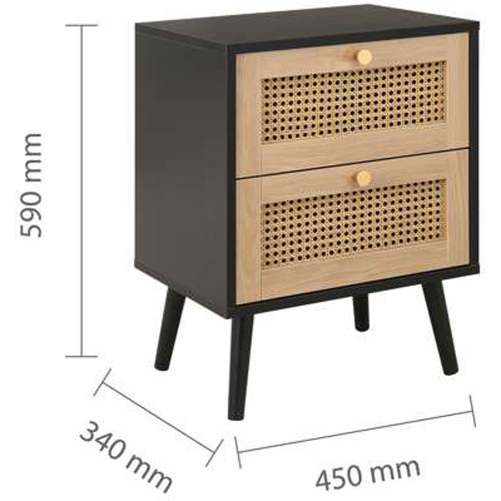 Birlea Croxley Black 2 Drawer Rattan Bedside Table Set of 2 Image 9