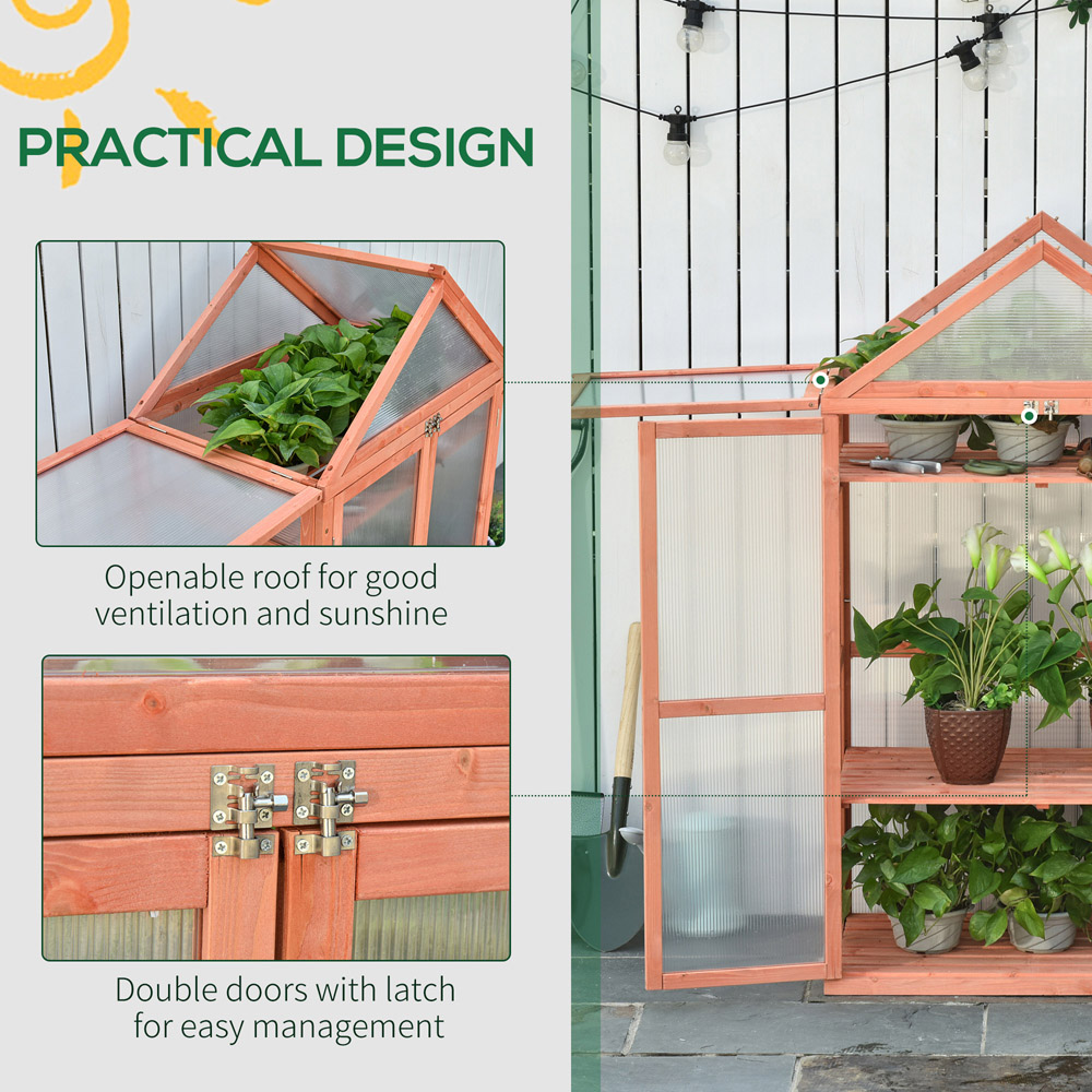 Outsunny 3 Tier Orange Wooden Cold Frame Greenhouse Image 5