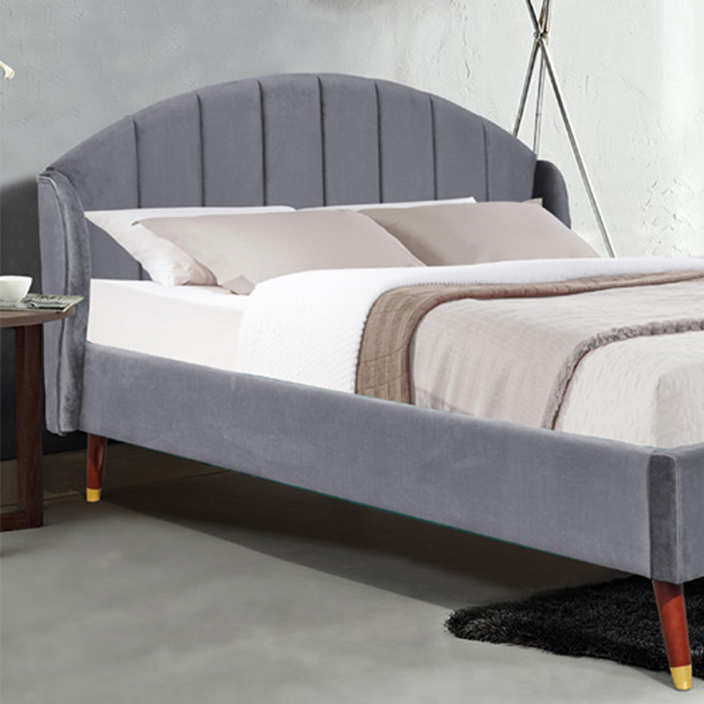 Brooklyn King Size Grey Plush Velvet Winged Bed Frame Image 2