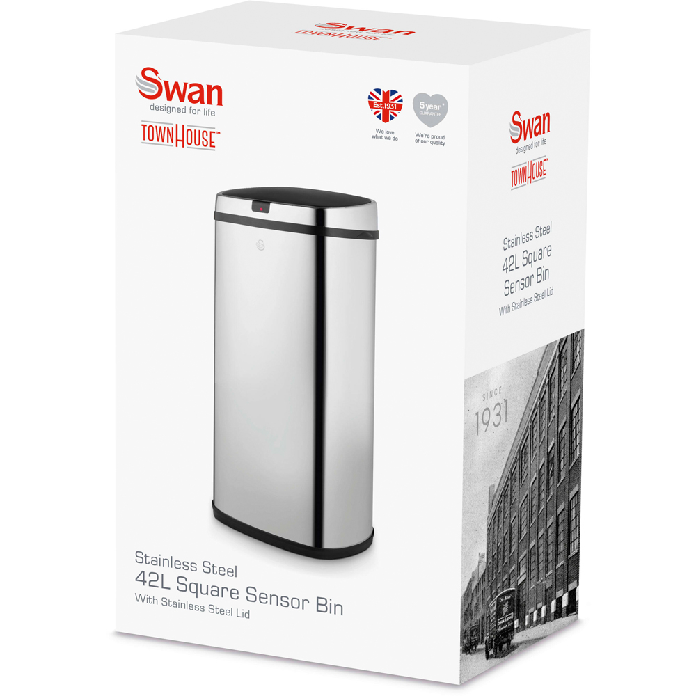 Swan Stainless Steel Square Sensor Bin 42L Image 2