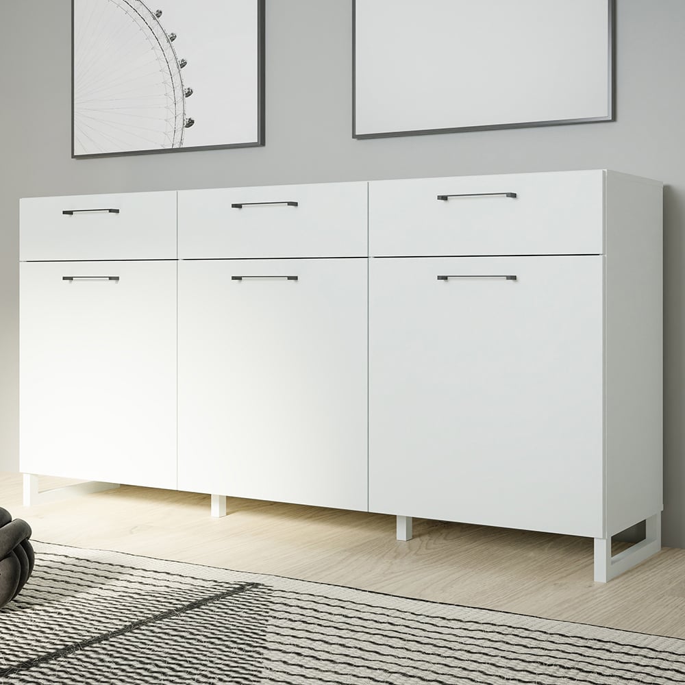 Florence Sali 3 Door 3 Drawer Light Grey Sideboard Image 1