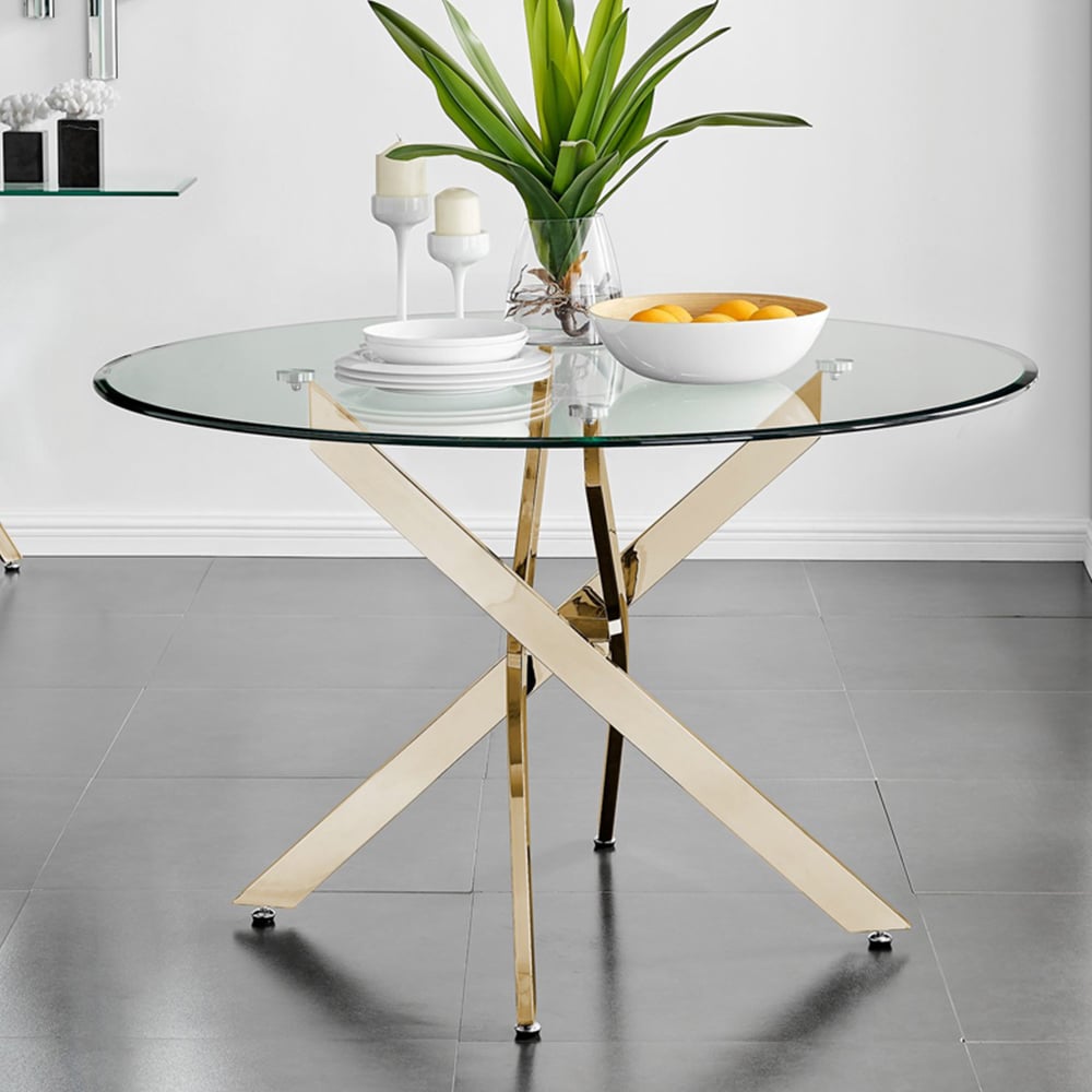 Furniturebox Arona Solara 4 Seater Round Dining Set Gold and White Image 2