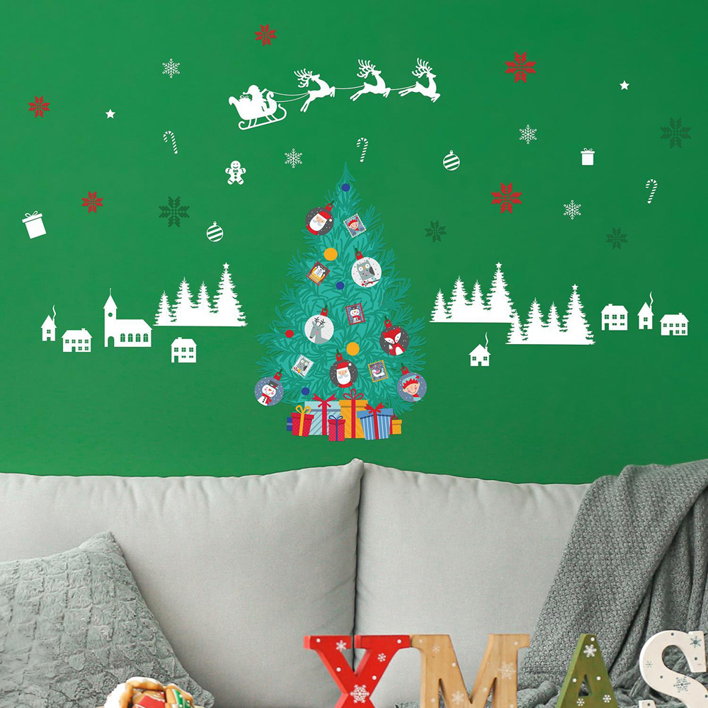 Walplus Magical Christmas Tree and Village Self Adhesive Wall Stickers 58 Piece Image 2