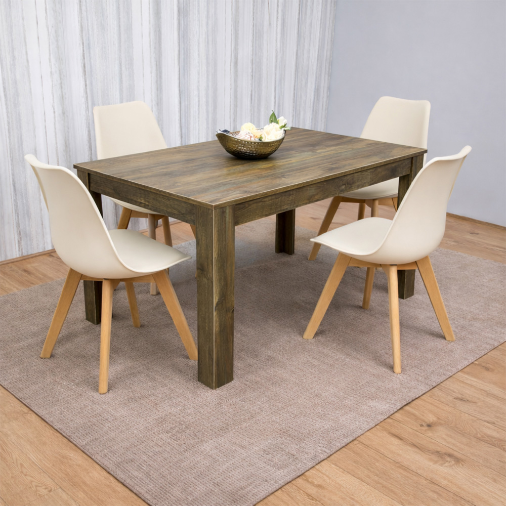 Portland Kosy Koala 4 Seater Modern Dining Set Rustic Effect and Cream Image 3