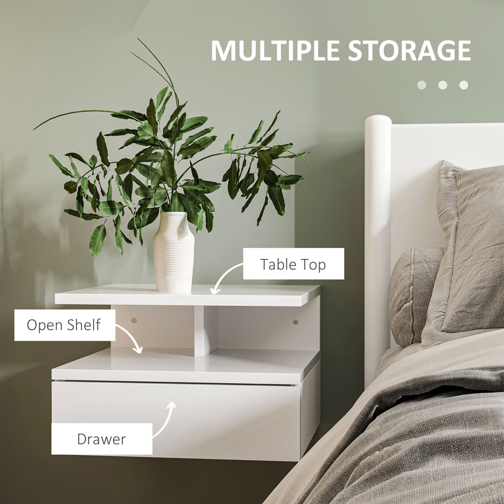Portland Single Drawer Single Shelf High Gloss White Wall Mounted Bedside Table Set of 3 Image 8