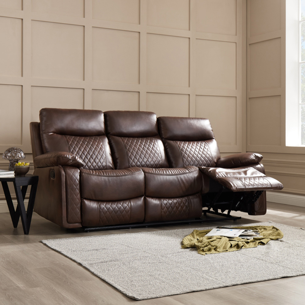 Home Detail Carson 3 Seater Brown Faux Leather Manual Recliner Sofa Image 7
