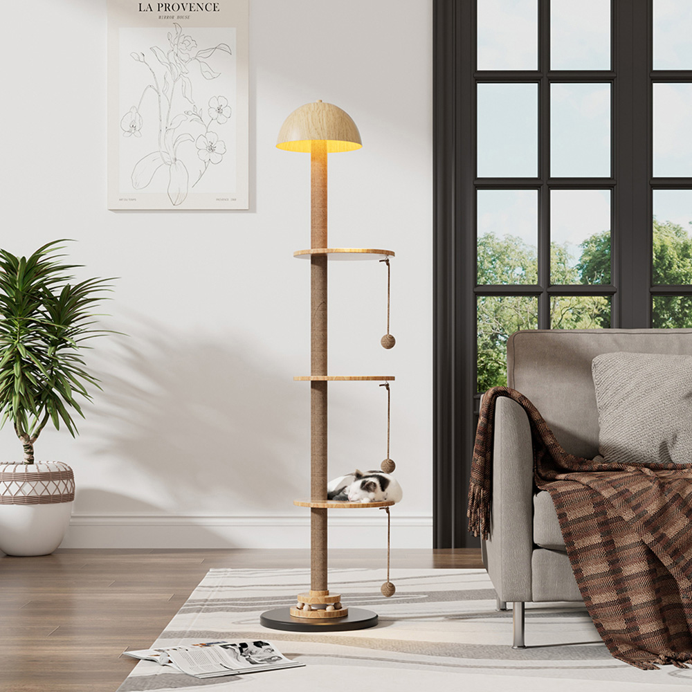 H&O Direct 171.5cm 3 Perch Scratching Post Cat Tree with Floor Lamp Image 2