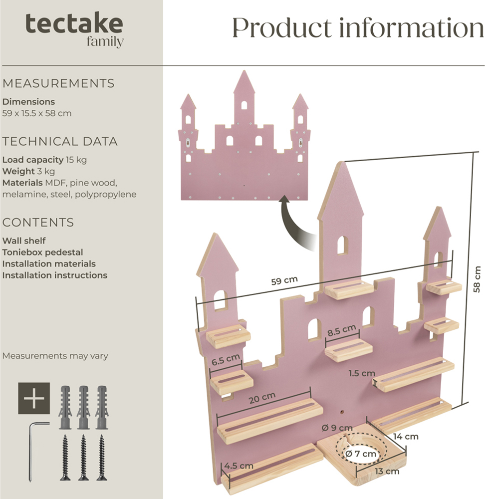 tectake 10 Shelf Pink Princess Palace Magnetic Floating Shelf Image 9