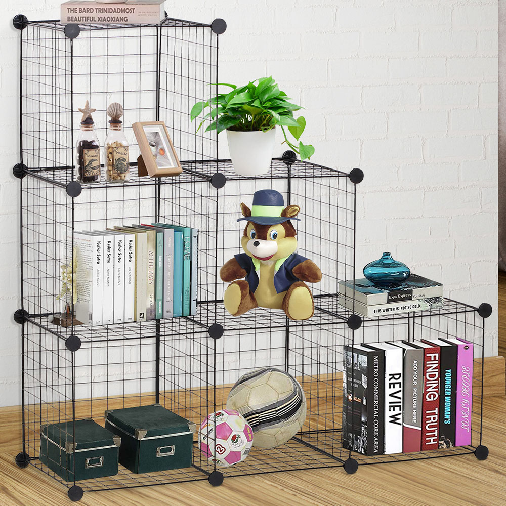 HOMCOM 6 Cube Black Interlocking Metal Storage Unit Image 1