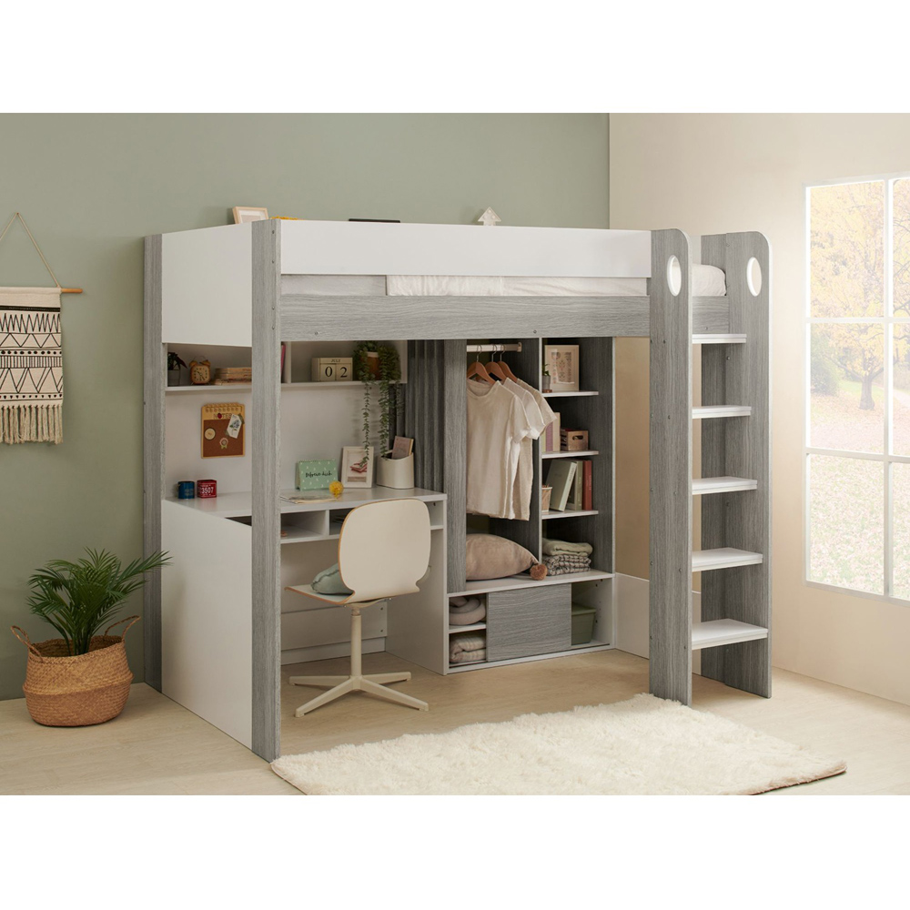 Flair Hampton White and Grey High Sleeper with Desk and Wardrobe Image 4