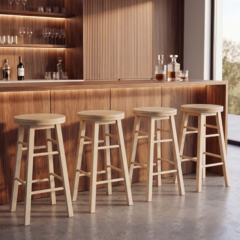 CHEF VIDA Pine Wooden Revolving Bar Stool Image 3