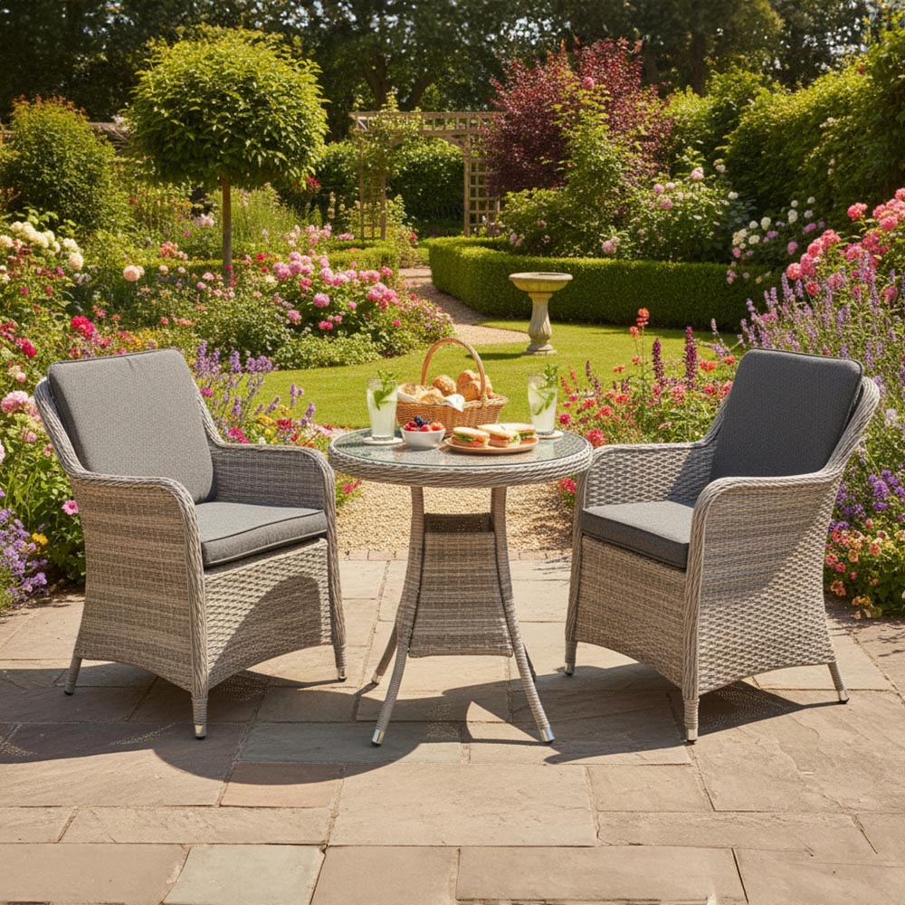 Oseasons Hampton 2 Seater Dove Grey and Dark Grey Rattan Bistro Set with Cushions Image 3