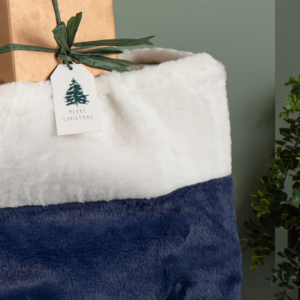 Samuel Alexander Blue Plush Christmas Sack with White Faux Fur Trim and Pom Poms 80 x 55cm Image 5
