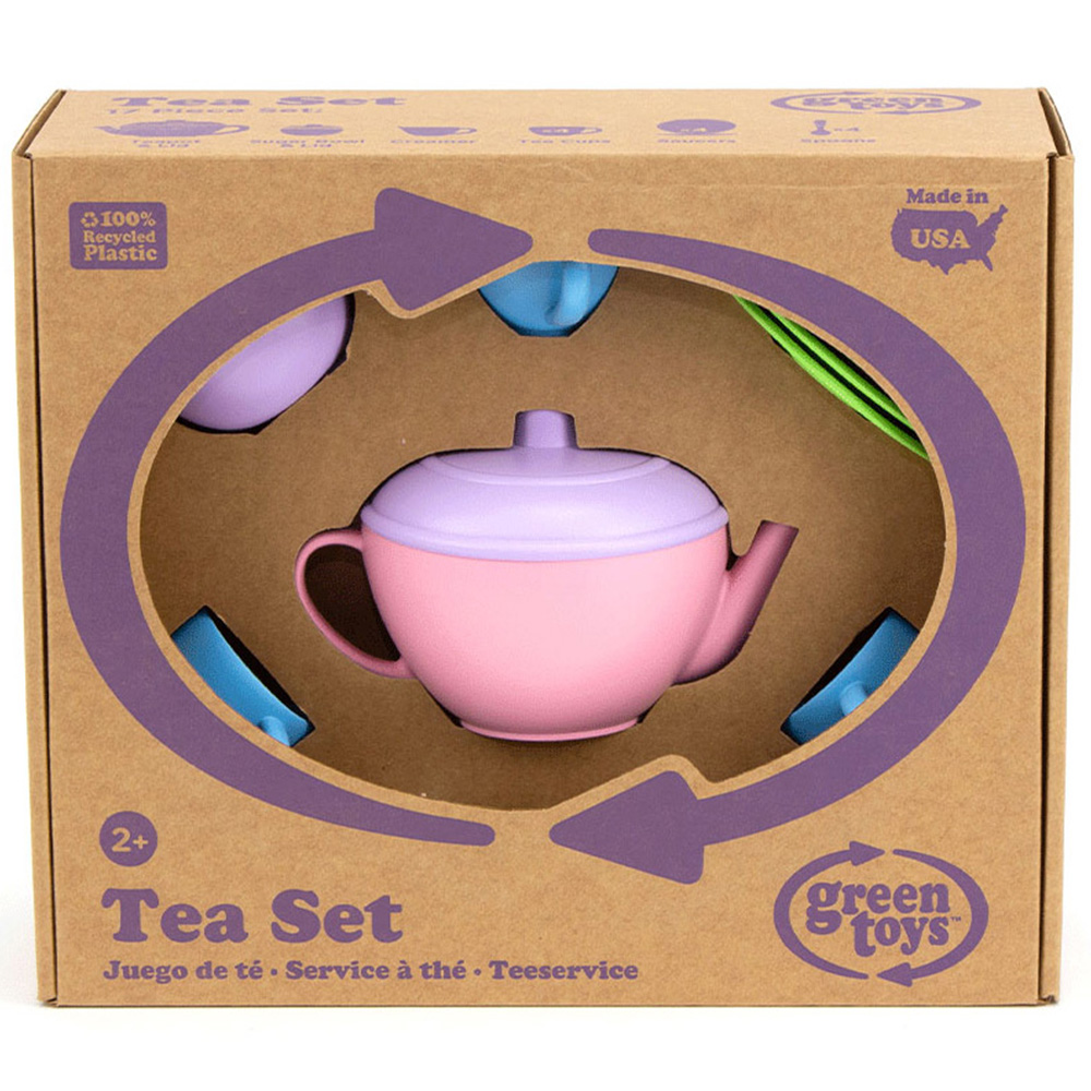 BigJigs Toys Green Toys Tea Set with Pink Teapot Image 1