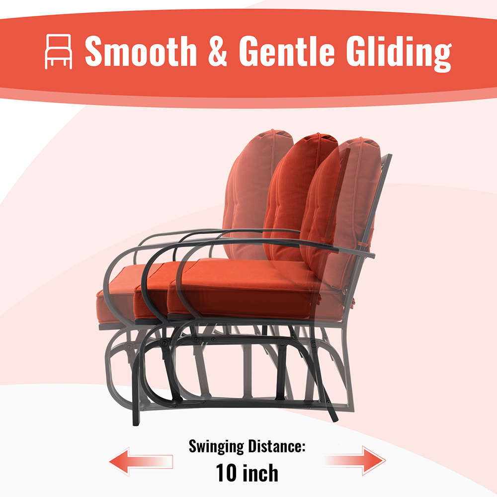 Costway 2 Seater Brick Red Outdoor Glider Bench with Cushions Image 8