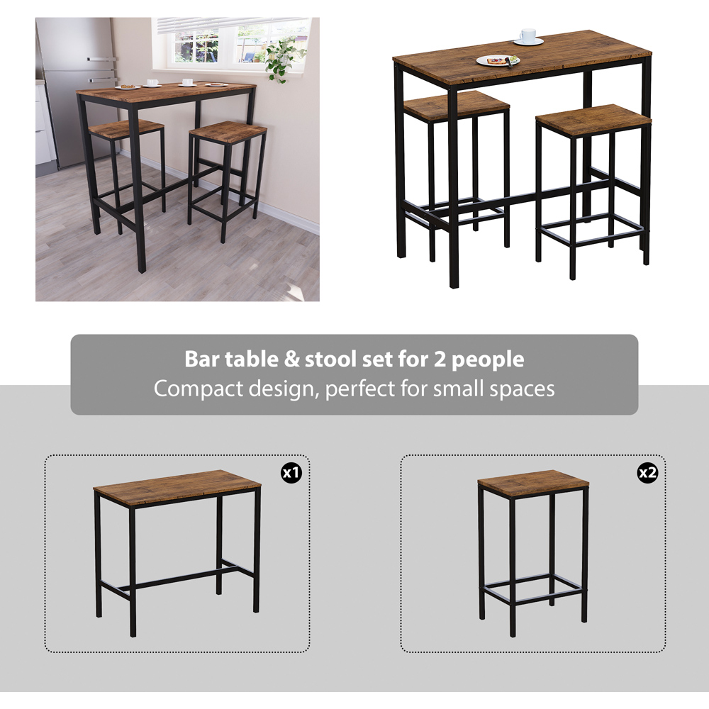 Vida Designs Roslyn 2 Seater Metal Frame Breakfast Table Set Dark Wood Image 8