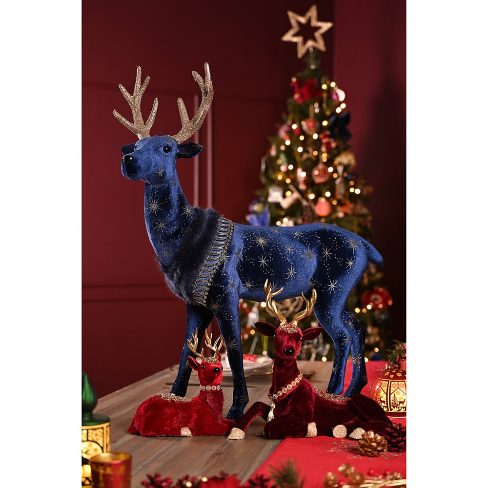 The Seasonal Gift Co Regal Tidings Red Velvet Sitting Deer 30cm Image 2