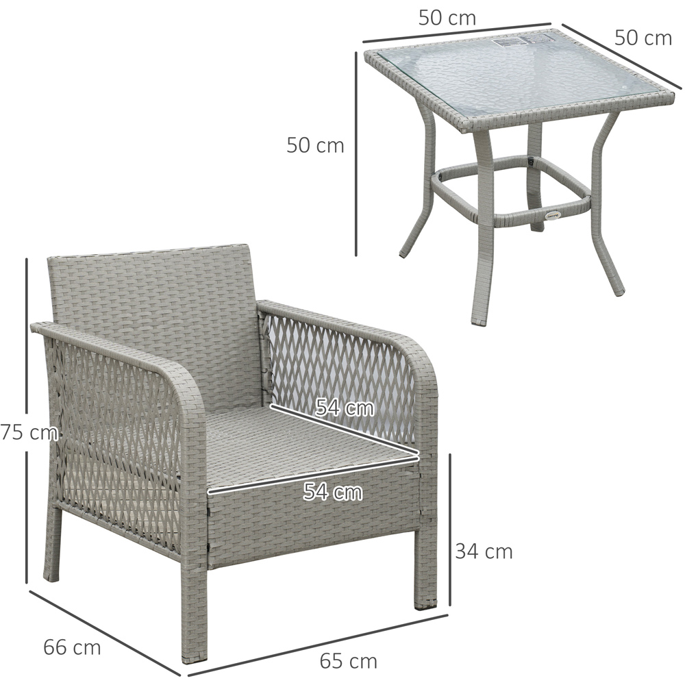 Outsunny 3 Piece Rattan Bistro Set Grey Image 7