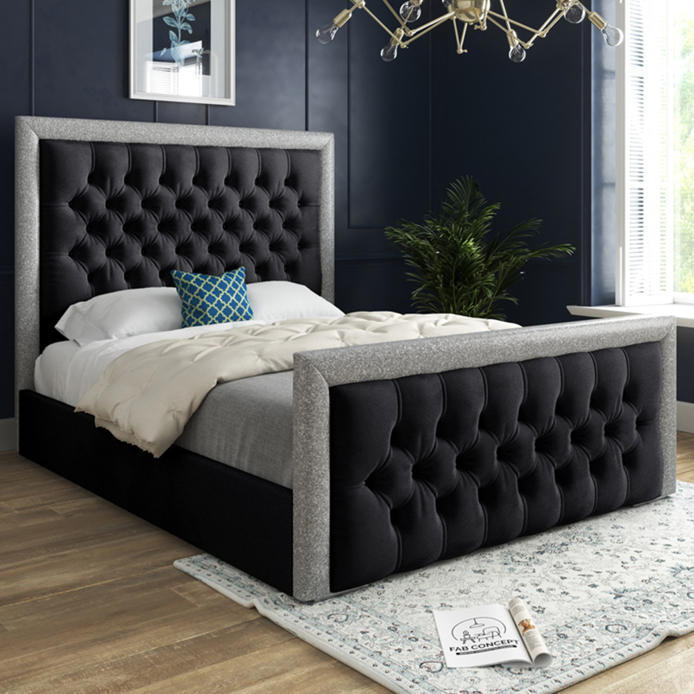 DS Living Cheltenham Small Double Glitter and Black Velvet Bed Frame Image 1