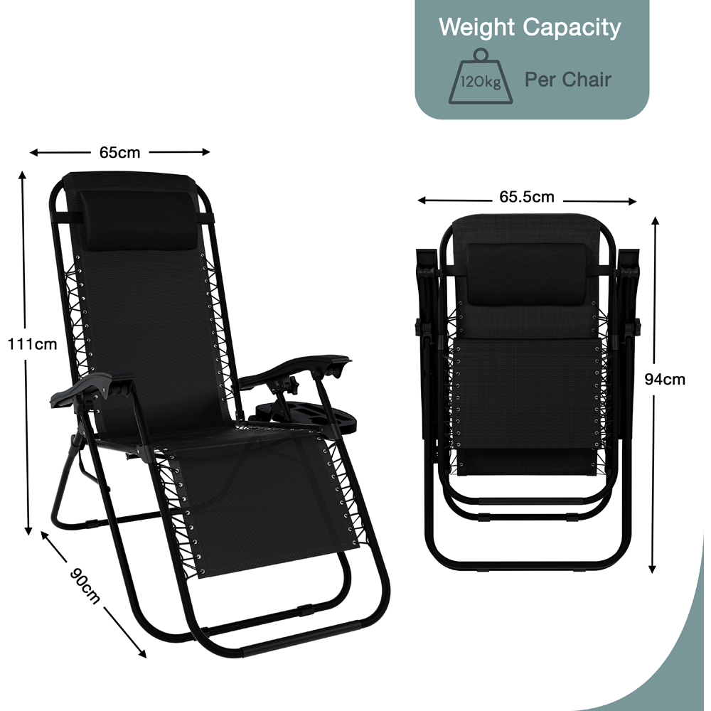 GARDEN VIDA Set of 2 Black Zero Gravity Chairs Image 9