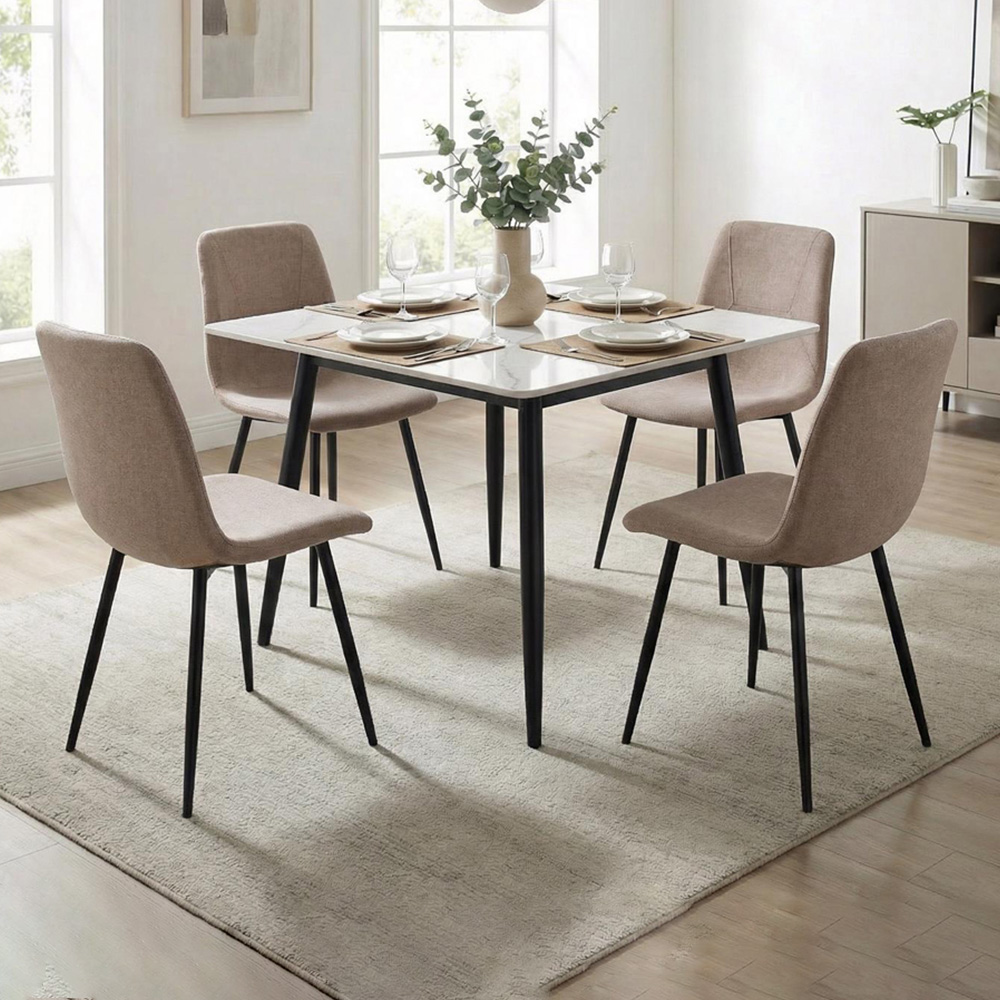 FWStyle Esme Set of 4 Light Brown and Black Linen Upholstered Steel Frame Dining Chair Image 1