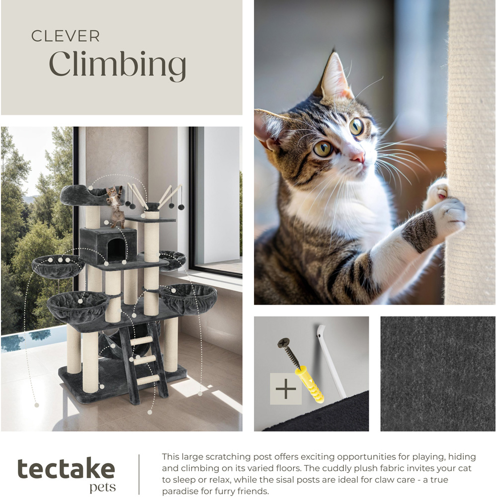 tectake Gismo Grey and White Cat Tree with Scratching Post 195cm Image 7