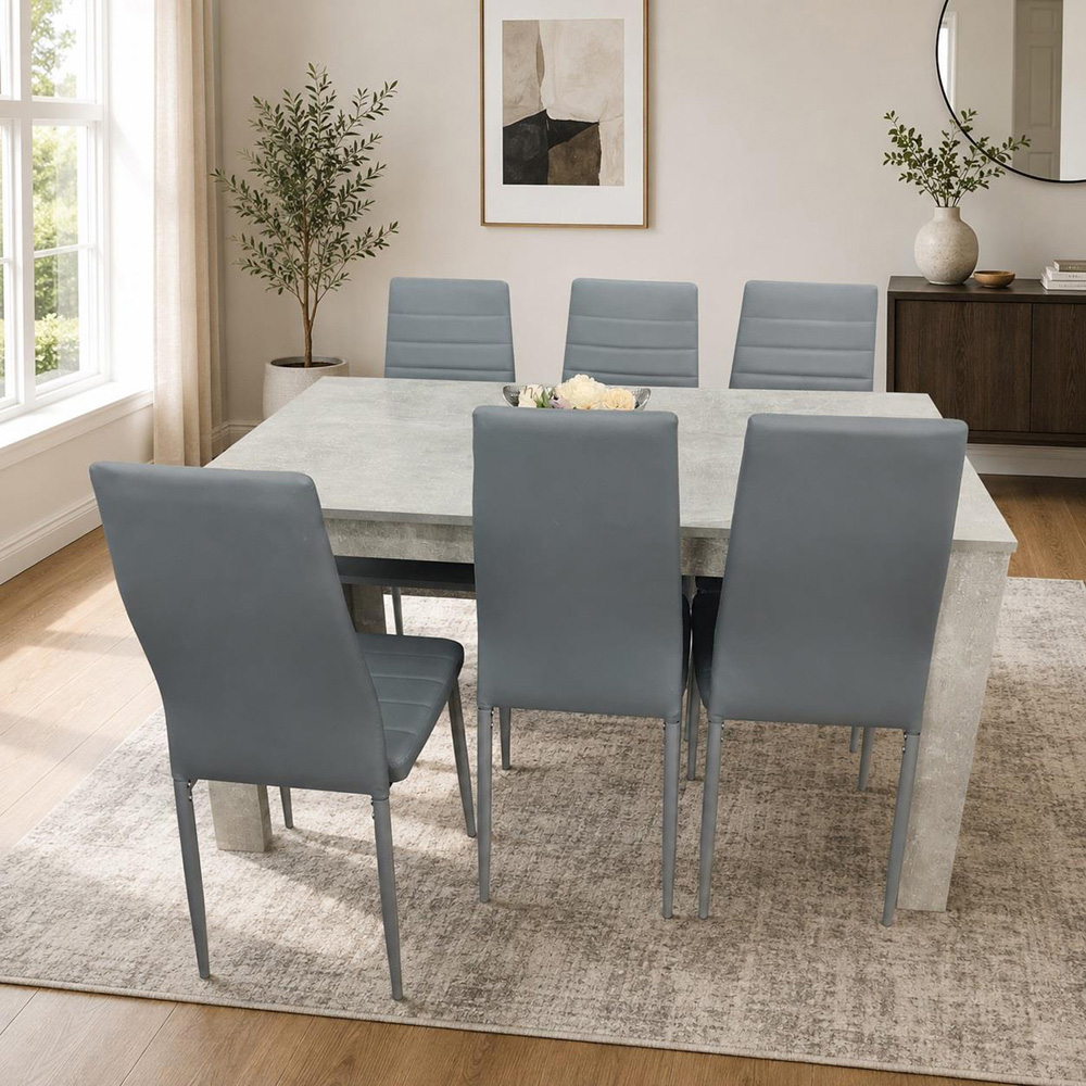Kosy Koala 6 Seater Faux Leather Dining Set Stone Grey Effect and Grey Image 2