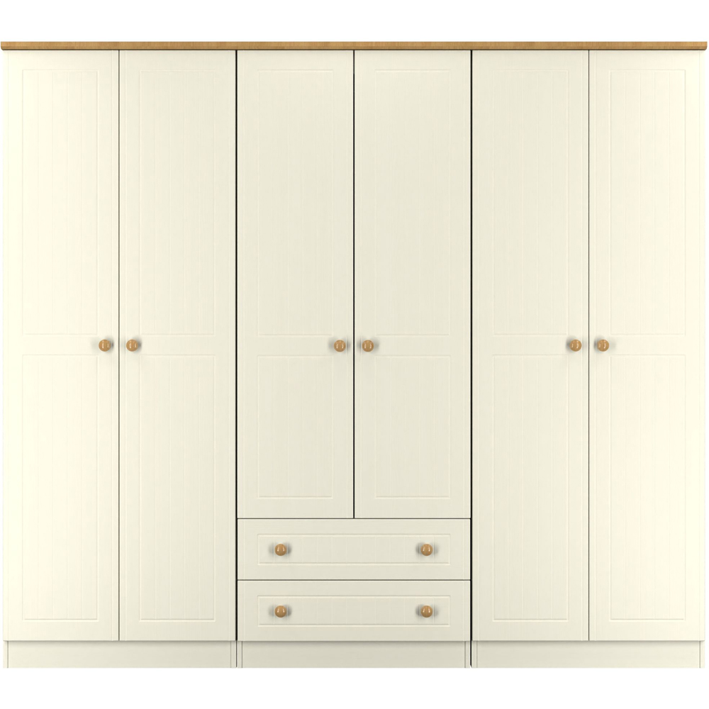 Crowndale Warwick 6 Door 2 Drawer Cream Ash and Modern Oak Wardrobe Ready Assembled Image 2