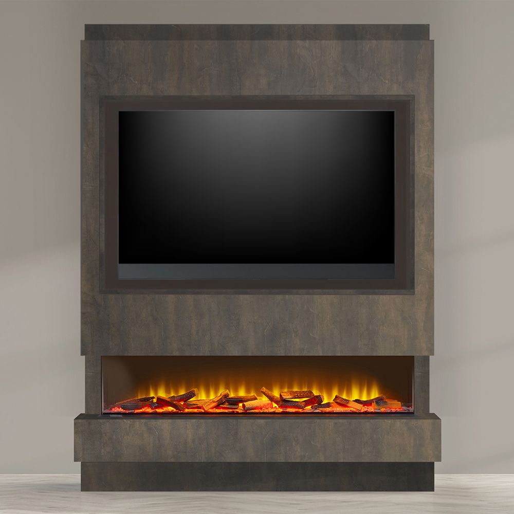 Acantha Matrix Pre-Built Bronze Venetian Plaster Effect Panoramic Media Wall with TV Recess Image 2