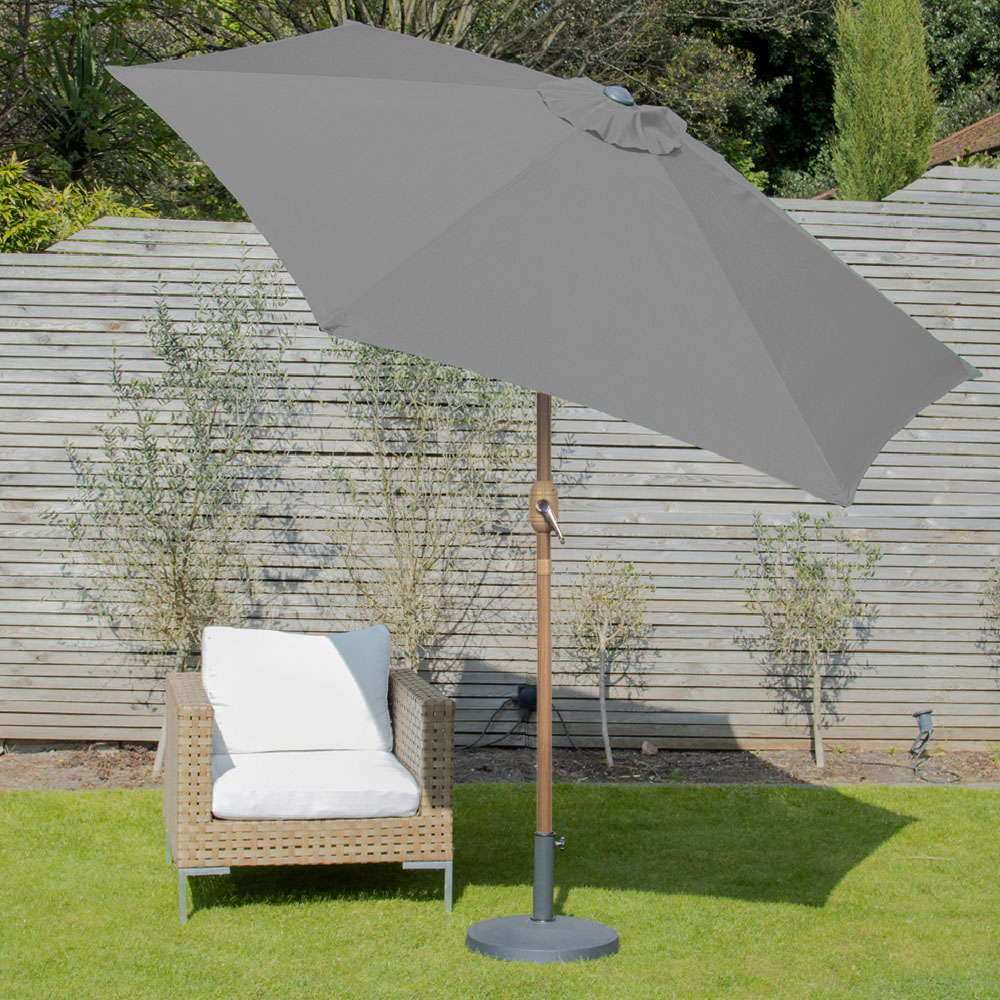 Gardenkraft Grey Crank and Tilt Wooden Parasol 2m Image 2