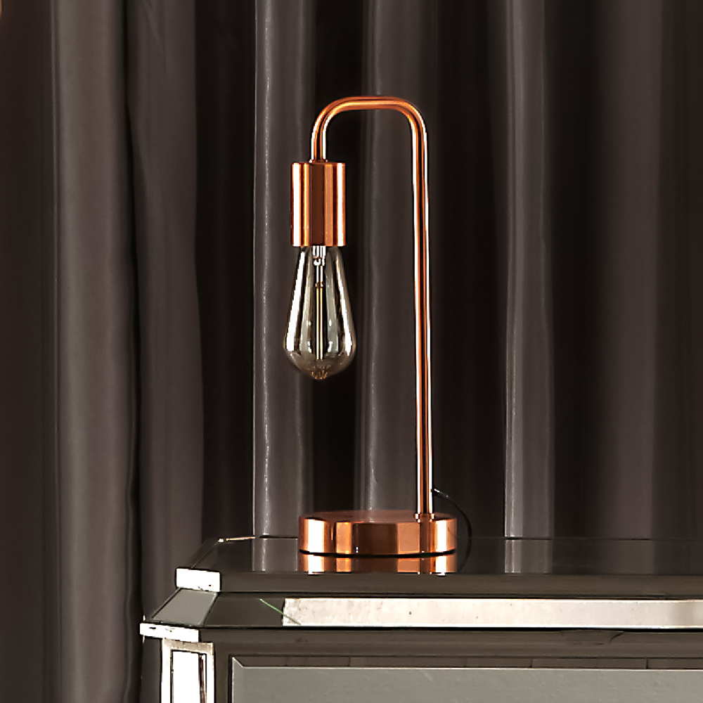 Kliving Rose Gold Filament Bulb Brushed Copper Caitlin Industrial Table Lamp Image 2