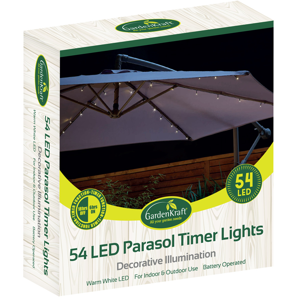 Gardenkraft Warm White 54 LED Parasol Timer Lights Image 2