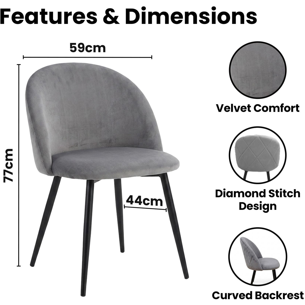 Kosy Koala 4 Seater Wood Effect Velvet Round Dining Set Grey Image 8